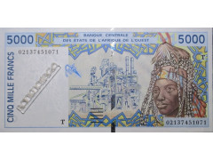 Банкнота Того 5000 (пять тысяч) франков 2002 год. Pick 813Tk. UNC