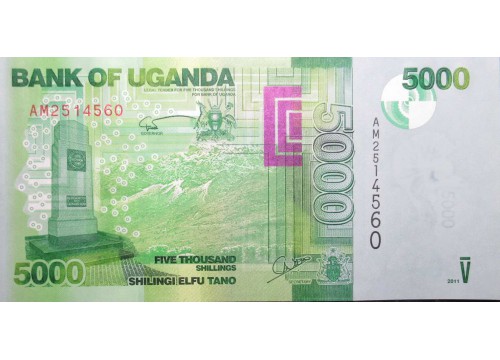 Банкнота Уганда 5000 (пять тысяч) шиллингов 2011 год. Pick 51b. UNC
