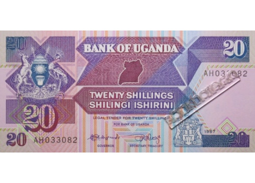 Банкнота Уганда 20 (двадцать) шиллингов 1988 год. Pick 29a. UNC