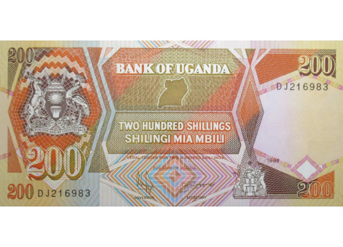 Банкнота Уганда 200 (двести) шиллингов 1996 год. Pick 32b3. UNC