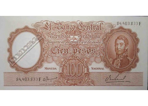 Банкнота Аргентина 100 (сто) песо 1954-68 год. Pick 272.10. UNC