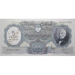 Банкнота Аргентина 500 (пятьсот) песо 1969 год. Pick 283.2. UNC