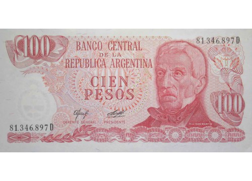 Банкнота Аргентина 100 (сто) песо 1976-1978 год. Pick 302a2. UNC
