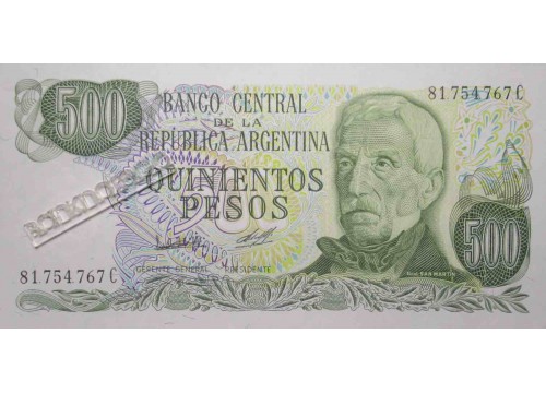 Банкнота Аргентина 500 (пятьсот) песо 1977-1982 год. Pick 303b2. UNC