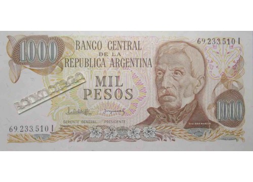 Банкнота Аргентина 1000 (тысяча) песо 1976-1983 год. Pick 304d2. UNC