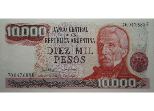 Банкнота Аргентина 10000 (десять тысяч) песо 1976-1983 год. Pick 306b. UNC