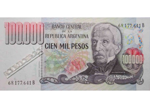 Банкнота Аргентина 100000 (сто тысяч) песо 1979-83 год. Pick 308b. UNC