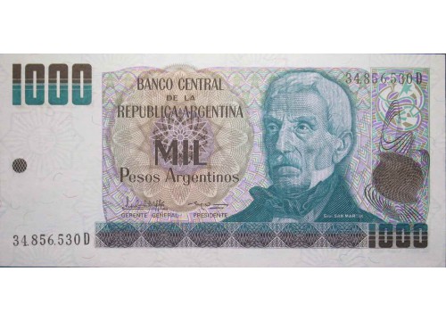 Банкнота Аргентина 1000 (тысяча) песо 1983-1985 год. Pick 317b. UNC