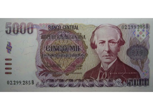 Банкнота Аргентина 5000 (пять тысяч) песо 1984-1985 год. Pick 318. UNC