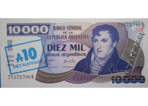 Банкнота Аргентина 10000 (десять тысяч) аустралей 1985 год. Серия B. Pick 322a. UNC