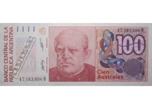Банкнота Аргентина 100 (сто) аустралей 1985-1990 год. Pick 327b2. UNC