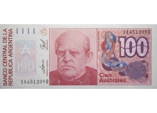 Банкнота Аргентина 100 (сто) аустралей 1985-1990 год. Pick 327d. UNC