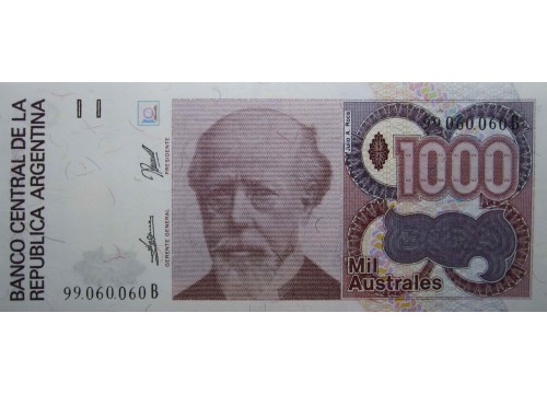 Банкнота Аргентина 1000 (тысяча) аустралей 1988-1990 год. Pick 329b4. UNC