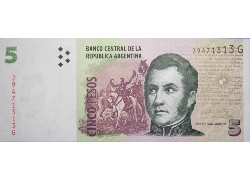 Банкнота Аргентина 5 (пять) песо 2003 год. Pick 353a4. UNC
