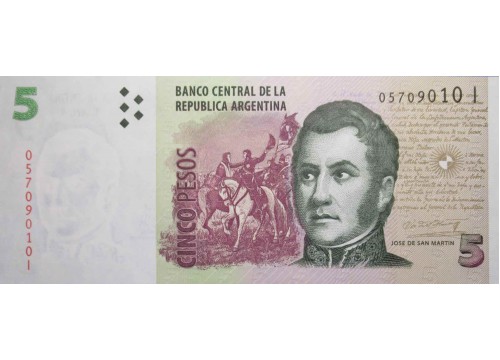 Банкнота Аргентина 5 (пять) песо 2003 год. Pick 353a5. UNC