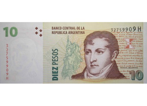 Банкнота Аргентина 10 (десять) песо 2003 год. Pick 354a3. UNC
