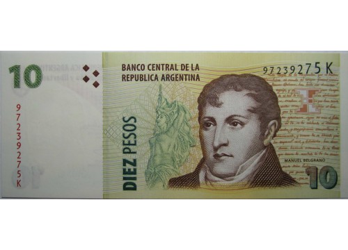 Банкнота Аргентина 10 (десять) песо 2003 год. Pick 354a4. UNC