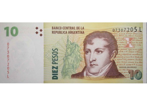 Банкнота Аргентина 10 (десять) песо 2003 год. Pick 354a5. UNC