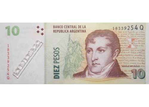 Банкнота Аргентина 10 (десять) песо 2003 год. Pick 354b. UNC