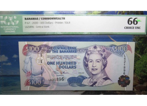 Банкнота Багамские о-ва 100 (сто) долларов 2000 год. Pick 67. UNC