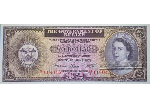 Банкнота Белиз 2 (два) доллара 1975 год. Pick 34b. UNC