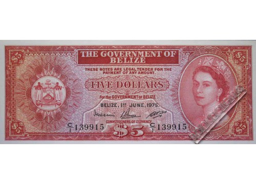 Банкнота Белиз 5 (пять) долларов 1975 год. Pick 35a. UNC