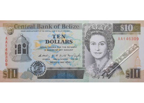 Банкнота Белиз 10 (десять) долларов 1990 год. Pick 54a. UNC