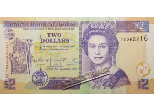 Банкнота Белиз 2 (два) доллара 2002 год. Pick 60b. UNC