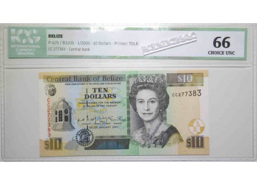 Банкнота Белиз 10 (десять) долларов 2001 год. Pick 62b. UNC