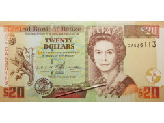 Банкнота Белиз 20 (двадцать) долларов 1997 год. Pick 63a. UNC