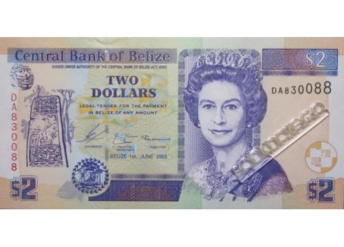 Банкнота Белиз 2 (два) доллара 2003 год. Pick 66a. UNC