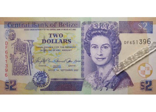 Банкнота Белиз 2 (два) доллара 2007 год. Pick 66c. UNC