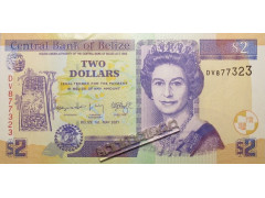 Банкнота Белиз 2 (два) доллара 2021 год. Pick 66g. UNC