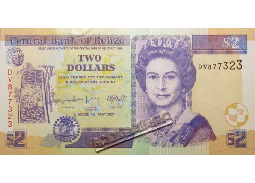 Банкнота Белиз 2 (два) доллара 2021 год. Pick 66g. UNC