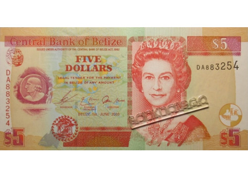 Банкнота Белиз 5 (пять) долларов 2003 год. Pick 67a. UNC
