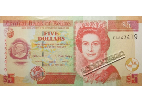 Банкнота Белиз 5 (пять) долларов 2020 год. Pick 67g. UNC