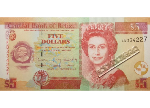 Банкнота Белиз 5 (пять) долларов 2022 год. Pick 67i. UNC