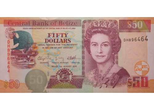 Банкнота Белиз 50 (пятьдесят) долларов 2010 год. Pick 70d. UNC