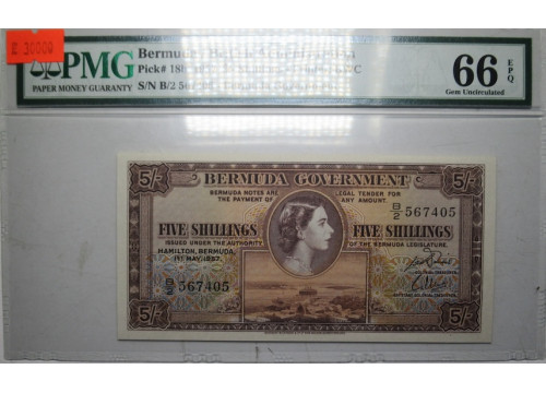 Банкнота Бермудские острова 5 (пять) долларов 1957 год. Pick 18b. UNC