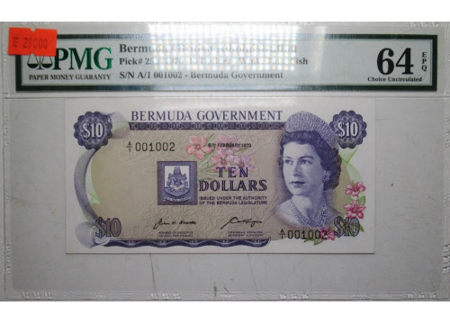 Банкнота Бермудские острова 10 (десять) долларов 1970 год. Pick 25a. UNC