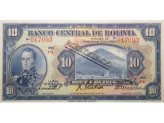 Банкнота Боливия 10 (десять) боливано 1928 год. Pick 121a8. UNC