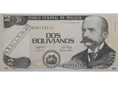 Банкнота Боливия 2 (два) боливано 1986 год. Pick 202. UNC