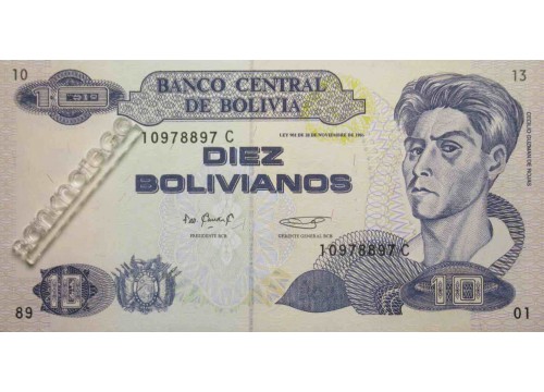 Банкнота Боливия 10 (десять) боливано 1995 год. Pick 216. UNC