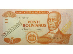 Банкнота Боливия 20 (двадцать) боливано 2001 год. Pick 224. UNC