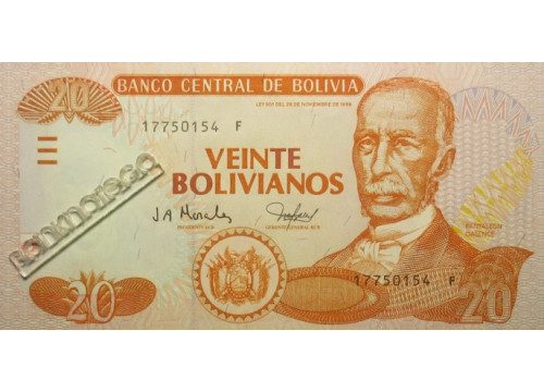 Банкнота Боливия 20 (двадцать) боливано 2001 год. Pick 224. UNC