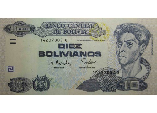 Банкнота Боливия 10 (десять) боливано 2005-09 год. Pick 228.1. UNC
