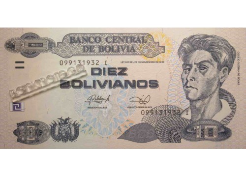 Банкнота Боливия 10 (десять) боливано 1986 год. Pick 238A. UNC