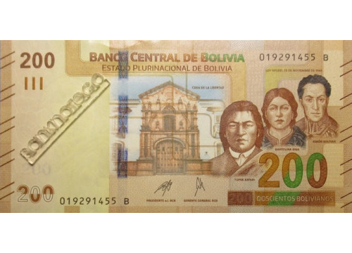 Банкнота Боливия 200 (двести) боливано 2019 год. Pick 252.2. UNC