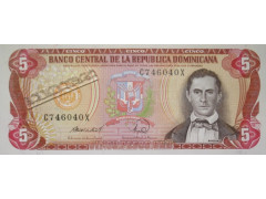 Банкнота Доминикана 5 (пять) песо 1988 год. Pick 118c4. UNC