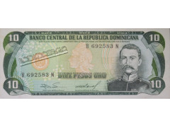 Банкнота Доминикана 10 (десять) песо 1988 год. Pick 119c1. UNC